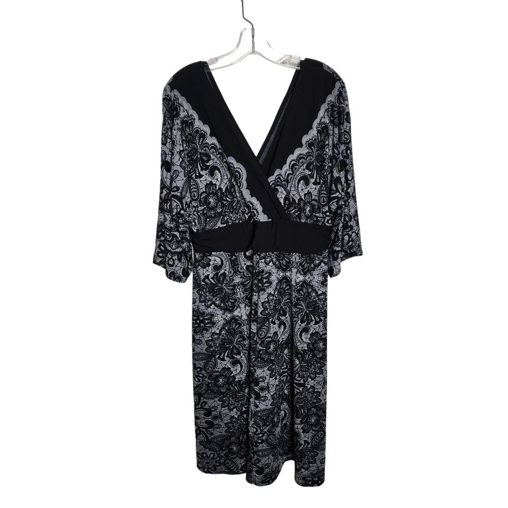 Lane Bryant Faux Wrap Dress, Black/Gray, Damask Pattern, 14/16
